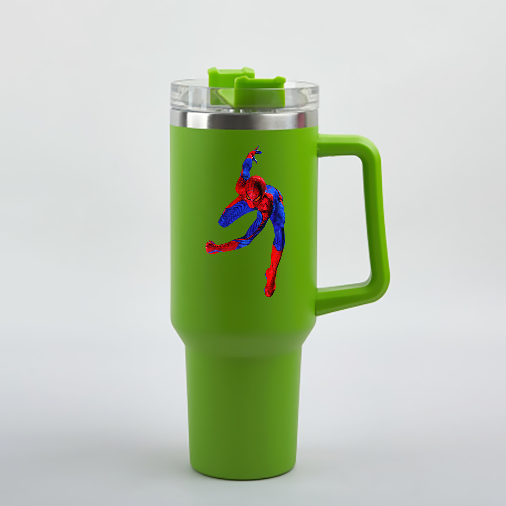 （画像用） Spider Man スパイダーマン 1200mL車用タンブラー - クリスタルステッカー（プラスチックストロー付き）